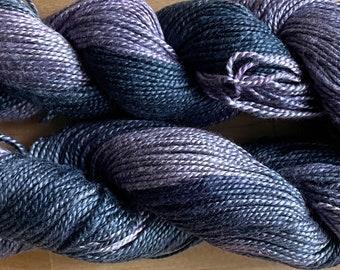 100% natural tsumugi silk, fingering weight, hand dyed purple and blue， 500 yards