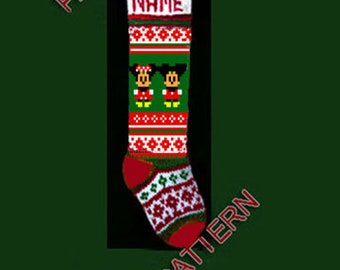 Hand knit Christmas stocking,  pattern only - Mickey and Minnie