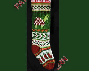 Hand knit Christmas stocking,  pattern only, turtle, holly, snowflake and booties