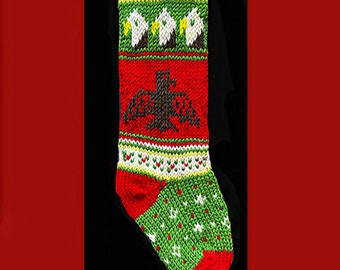 Hand knit Christmas stocking,  Personalized, made of pure wool yarn,  fully lined -- Eagle and snowflake