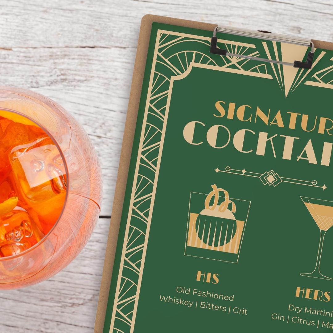 Signature Drink Sign, Signature Cocktail Sign, Art Deco Cocktail Menu ...