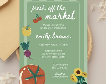 Farmers Market Bridal Shower Invitation, Editable Canva Template (Digital Download)