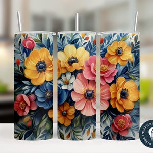 Floral | 3D Flowers | 20 oz Skinny Tumbler Wrap | Seamless Sublimation Design | Digital Download | PNG | Instant