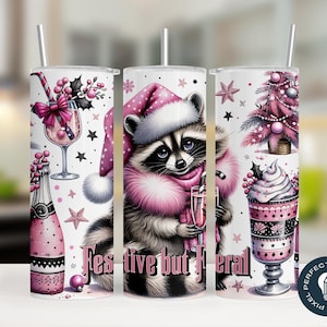 Raccoon Christmas Funny | Festive but Feral | 20 oz Skinny Tumbler Wrap | Seamless Sublimation Design | Digital Download | PNG | Instant
