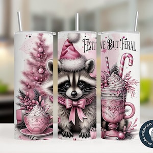 Funny Christmas Raccoon | Christmas Humor | 20 oz Skinny Tumbler Wrap | Seamless Sublimation Design | Digital Download | PNG | Instant