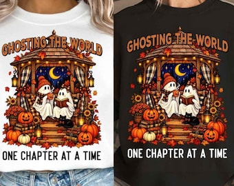 Ghosting The World PNG, Ghost Halloween Teacher Png, Librarian Ghost Halloween Png, Trendy Ghost Reading Png, Book Lover Halloween Gifts