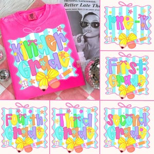Preppy Back to School Bundle PNG, Coquette Teacher First Day of School Shirt Design, Girly Checkered Sublimation, Pre-k 1st/2nd/3rd Grade