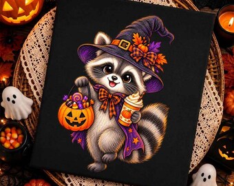Retro Raccon Spooky Season Raccoon PNG, Halloween Vibes PNG, Halloween Shirt Design, Trendy Fall Sublimation PNG, Digital Download