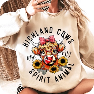 Highland Cows Are My Spirit Animal PNG | Uroczy Western Highland Cow Sublimation Design | Urocze kubki, kubki, rękodzieło i prezenty z motywem zwierząt gospodarskich