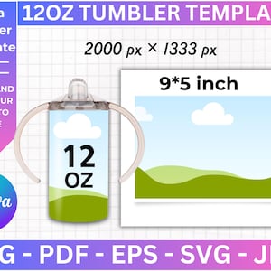 12 oz Sippy Cup Tumbler-sjabloon, Tumbler Canva bewerkbare sjabloon, Sippy-sublimatiesjabloon, 12 oz Tumbler-sjabloon, Canva Tumbler-sjabloon