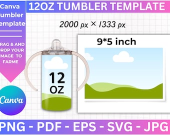 12oz Sippy Cup Tumbler Template, Tumbler Canva Editable Template,Sippy Sublimation Template, 12 oz Tumbler Template, Canva Tumbler template