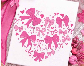 Pink Bows Png, Coquette Heart Sublimation Design, Cute Pink Ribbon Art, Preppy Bow Aesthetic Shirt Png, Digital Download