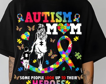Autism Mom Raising a Hero PNG, Groovy Messy Bun Autism Awareness, Autism Support Sublimation, Autism Awareness Digital Download