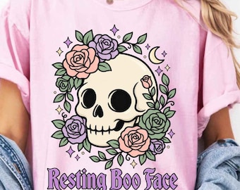 Resting Boo Face PNG, Pastel Goth Skull DTF Sublimation Design, Sarcastic Halloween Digital Download, Cute Spooky Graphic Clipart File