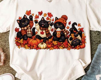 Fall Cat Png, Black Cat Png, Cute Cat Png, Autumn Leaves Png, Cat Lover Shirt Design, Pumpkin Spice Png, Cozy Season Png, Fall Shirt Png