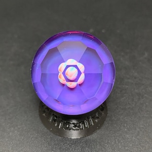 25mm faceted glass marble with tumbled gilson opal on Royal jelly purple