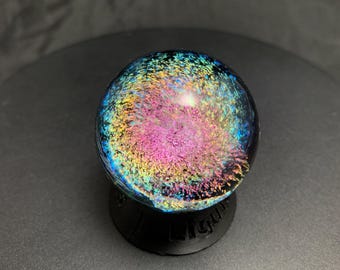 1.4”/36mm handmade rainbow dichroic glass marble on onyx black