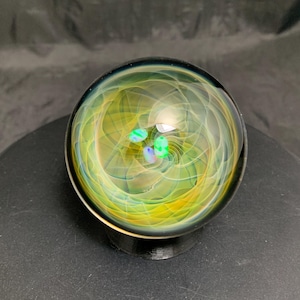 2.28”/58mm handmade double sided silver and gold fumed internal vortex marble with 3 opals and dichroic glass outside
