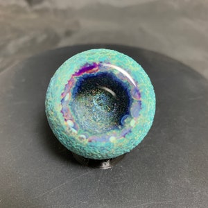 1.53”/39mm handmade peek-a-boo glass geode dichroic marble