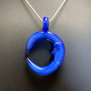 Handmade glass man in the moon pendant - Sonic Blue