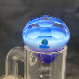 Handmade faceted lampworked glass gem with opal sphere