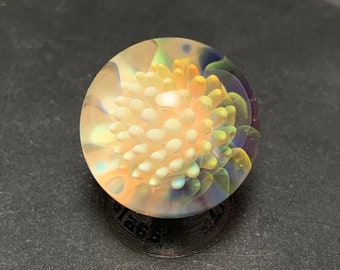 1.23”/31.2mm handmade Silver and Gold Fumed glass implosion marble on gold amethyst