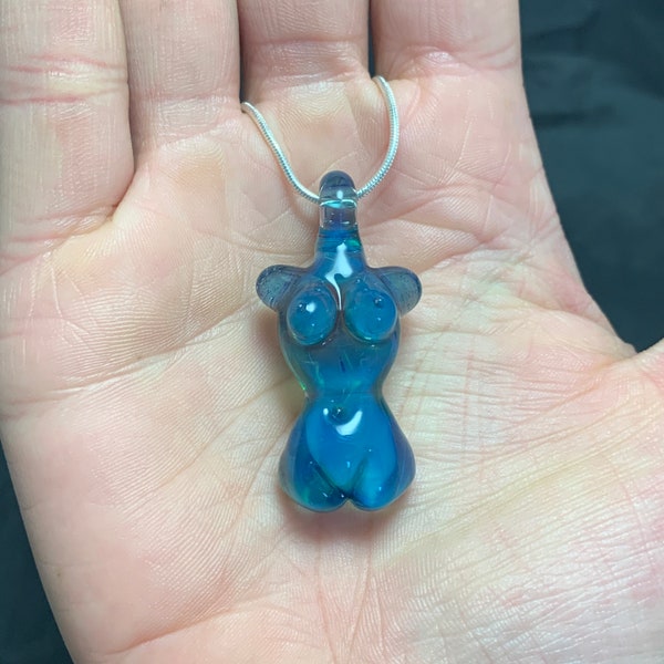 Handmade glass goddess pendant - Marina blue