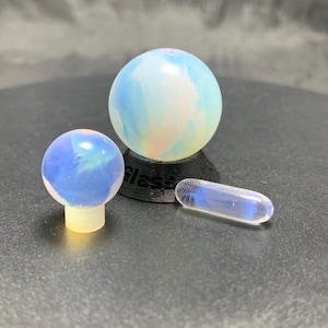 Pilulier 3 pièces en verre terp marbré, pierre de lune