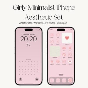 Girly Minimalist iPhone ästhetik Set – Rosa Beige Weiß Wallpapers, Kalender Sperrbildschirme, Widgets & App Icons– Juni Kalender Sperrbildschirm