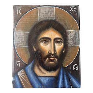 Handpainted wax tempera Icon of Jesus Christ - 20*18 CM