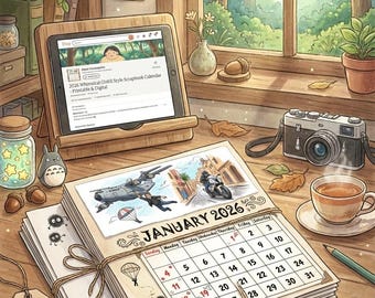 2026 Ghibli-Inspired AI Prompt Calendar | Cozy Anime Scrapbook Wall Art (Digital Download)