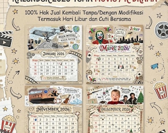 2026 Movie & K-Drama Calendar: Scrapbook Style (Digital Download)