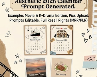 2026 Movie K-Drama Scrapbook Calendar | Resell Rights Digital Product (PDF/JPG)