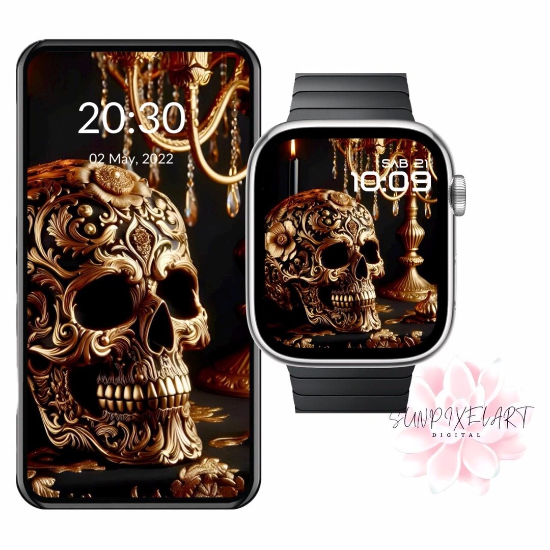 Luxury Apple Watch Wallpaper for Men, Gold Apple Watch Skull Face