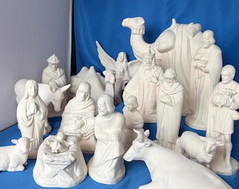 pottythree 聖歌隊おめかしセット ホワイト　ネイビー　まとめ売り Vintage Gotek Pottery Nativity Set, Colonia Tovar Venezuela - Etsy