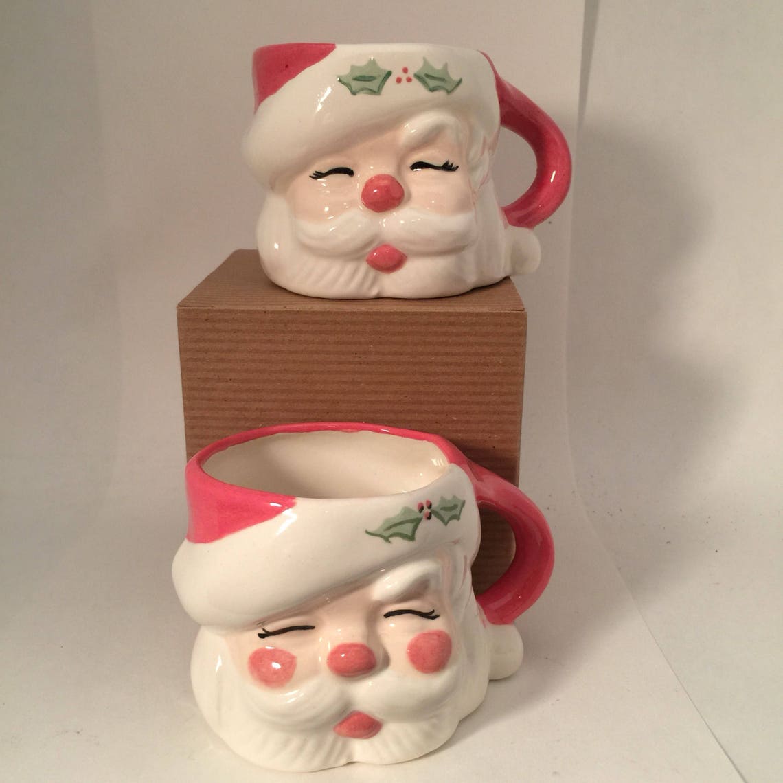 Christmas Mug Set/Paint Your Own/Santa Claus Cups/Vintage Etsy