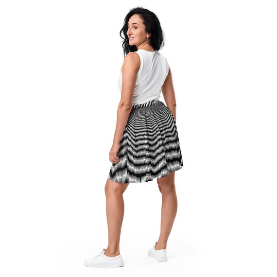 Jupe Patineuse Noire Motifs Blancs Taille 38/40 - Occasion Très Bon état En Coton