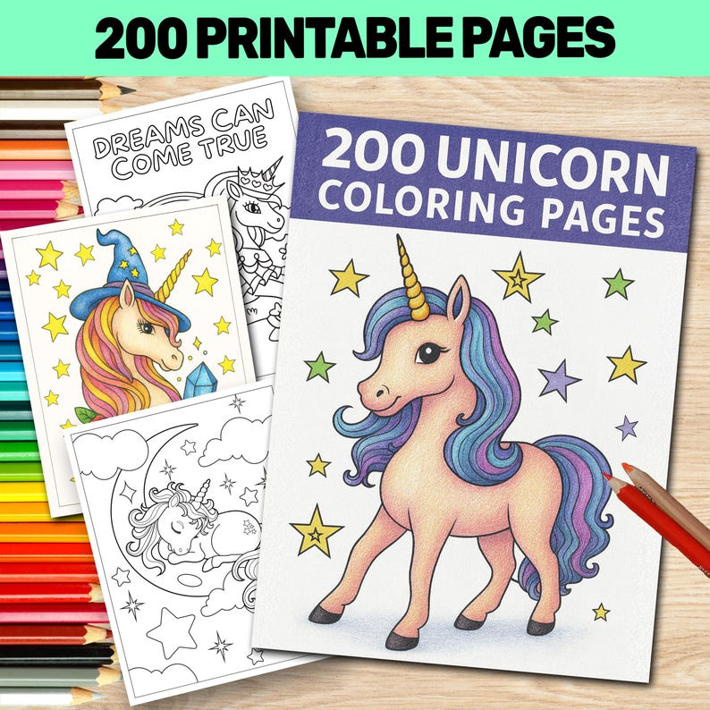 200 Unicorn Coloring Pages for Kids | Fantasy Scenes (PDF Download) - Etsy