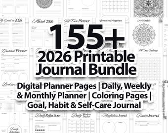 2026 Planner Bundle – Printable Journal, Vision Board, Coloring Pages (Digital Download)
