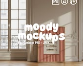 Frame Mockup PSD | Warm Parisian Interior | Leaning Wood Frame | Photoshop Smart Object