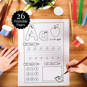 26 Printable Alphabet Worksheets | Alphabet Writing Letter Tracing for Preschool | Literacy Download | Coloring + Drawing | Alphabet Print, alphabet printable, tracing worksheets, Alphabet Worksheets, daycare learning, letter worksheets, tracing name, Letter Tracing, alphabet writing, Gifts for Kids, preschool worksheet, Alphabet Worksheet, literacy download, alphabet tracing