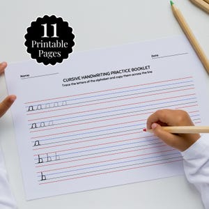 Printable Cursive Handwriting Worksheets | 11 Page PDF for Kids Teens, Adults and Middle School | Practice Letters and Words