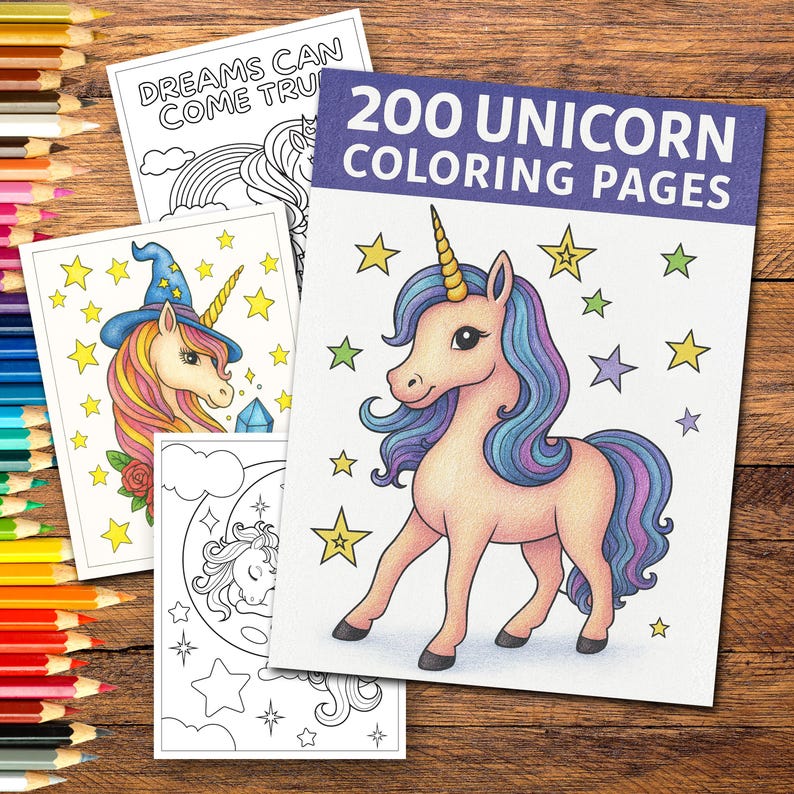 200 Unicorn Coloring Pages for Kids | Fantasy Scenes (PDF Download) - Etsy