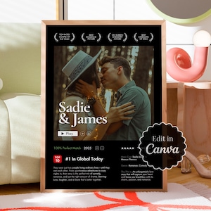 Custom Movie Poster Template for Canva, Personalized poster, Valentines Day, Couple Gift, Anniversary Gift, Digital download