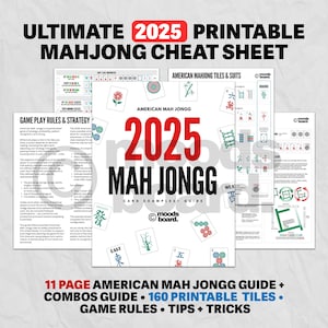 Printable Mahjong 2025 Cheat Sheet, 2025 Mahjong Hands, Beginner Mahjong Help, NM JL 2025 Card Reference, American Mahjong, Mahjong Gift