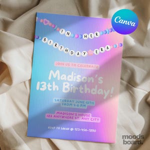 In My Birthday Era Invitation, Friendship Bracelet Invitation, Teen Birthday Girl Music Party Invite, Purple Blue Eras Party, Editable Canva