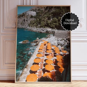 Amalfi Coast Print – Italy Printable Art – Italian Wall Art Photography – Orange & Blue Coastal Decor – Atrani Beach Poster Travel Print
