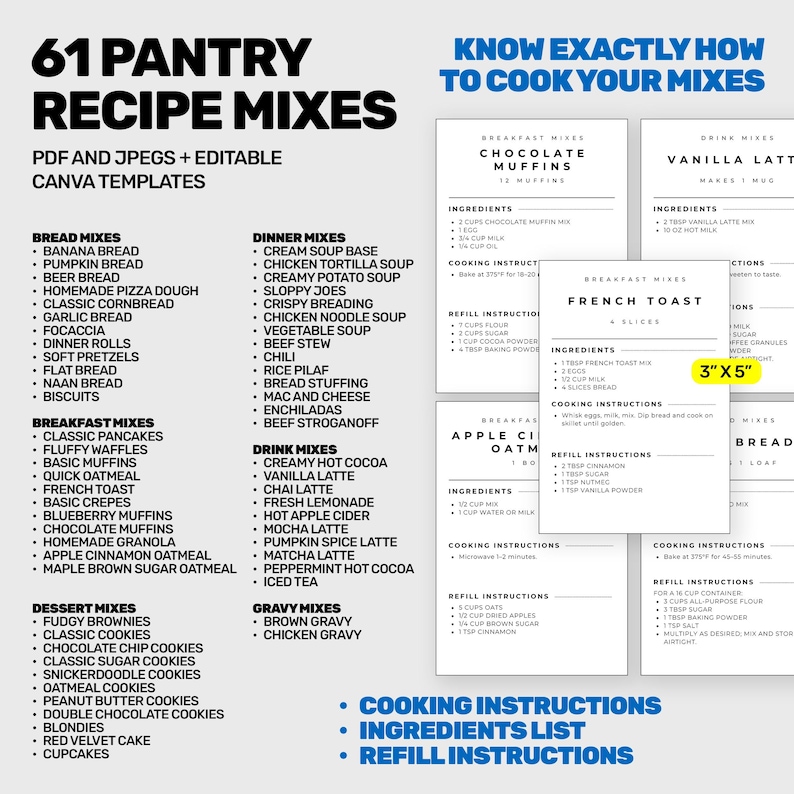 Printable Pantry Labels Bundle | Spices, Recipes, Oils (canva Editable ...