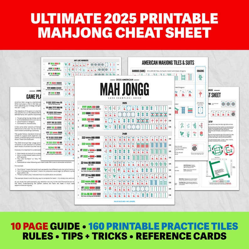 Mahjong Guide.pdf Printable Mahjong 2025 Cheat Sheet, 2025 Mahjong Hands, Beginner ...