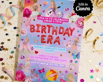 Trendy Birthday Era Invite, Taylor Party Invitation (Digital Download)